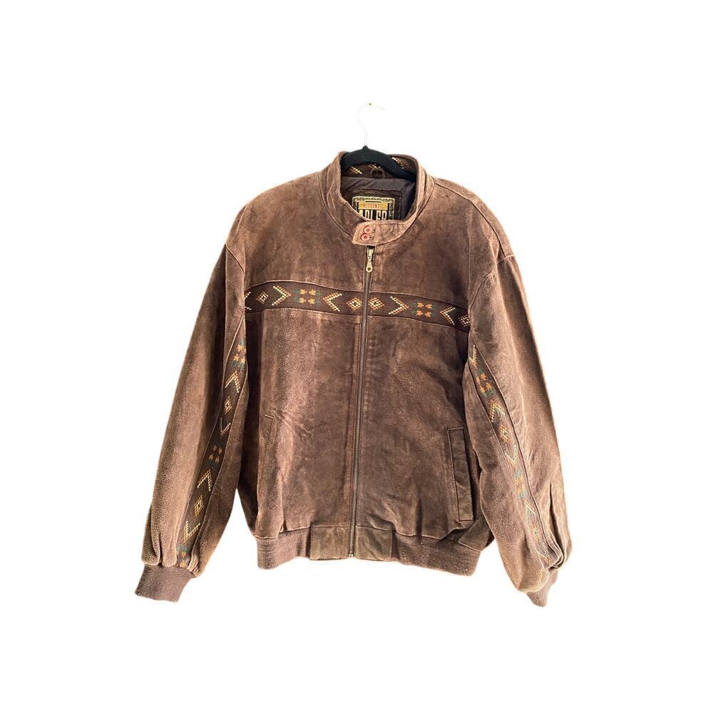 Vintage Adler Brown Suede Leather Western Aztec Coat Jacket Size XL